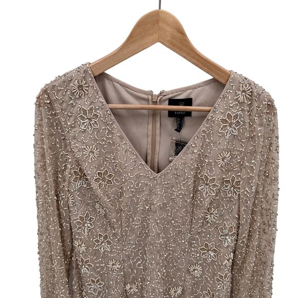 ADRIANNA PAPELL NWT Beaded Cocktail Dress AP1E208670 in Biscotti // 6 - Picture 4 of 14